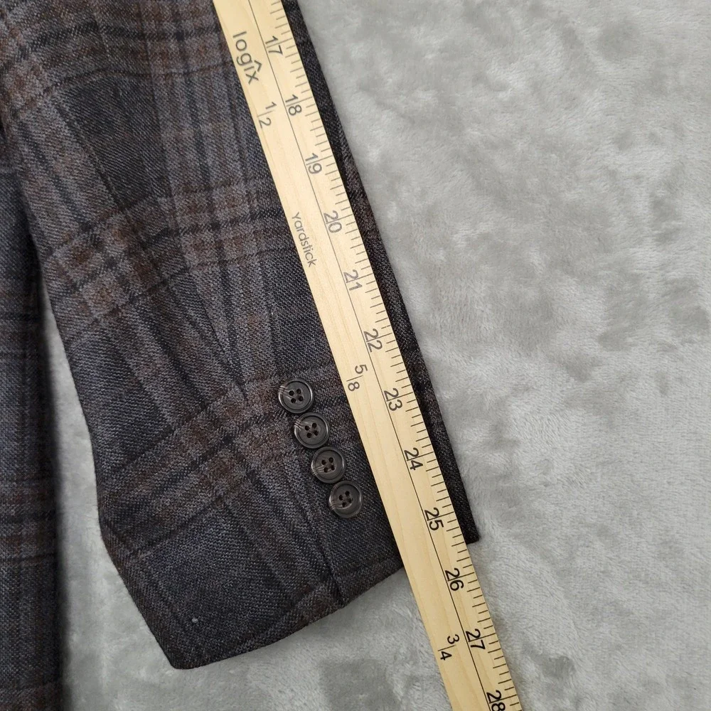 Lauren Ralph Lauren Men's 46R Blue Brown Plaid 100% Wool Natural Stretch Blazer